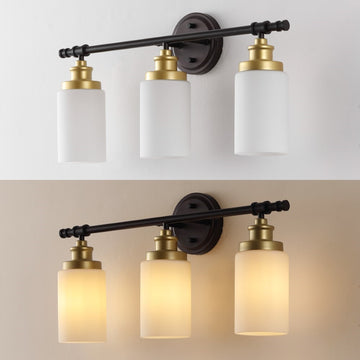 Egan 23.25" 3-Light Classic Cottage Vanity Light with Frosted Glass Shades and Bathroom Hardware Accessory Set - JONATHAN Y